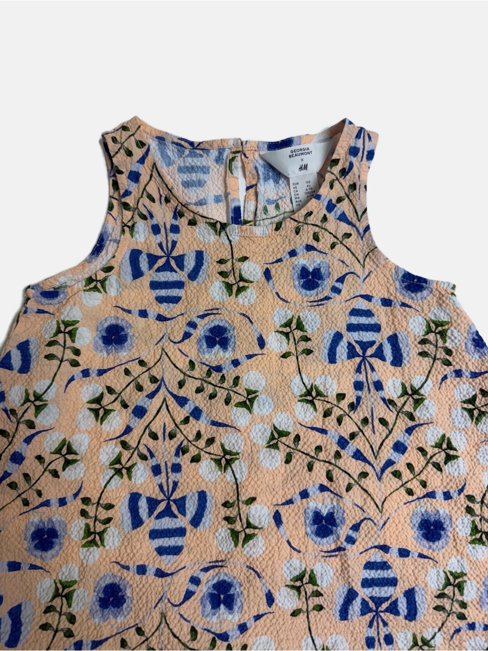 H&M X Georgia Beaumont Peach Blue Floral Girls Dress Size 6X - Picture 3 of 8